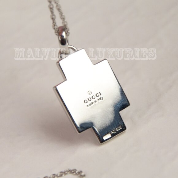 GUCCI NECKLACE GARNET CROSS LOGO PENDANT STERLING SILVER CHAIN 354930 - Picture 5 of 6